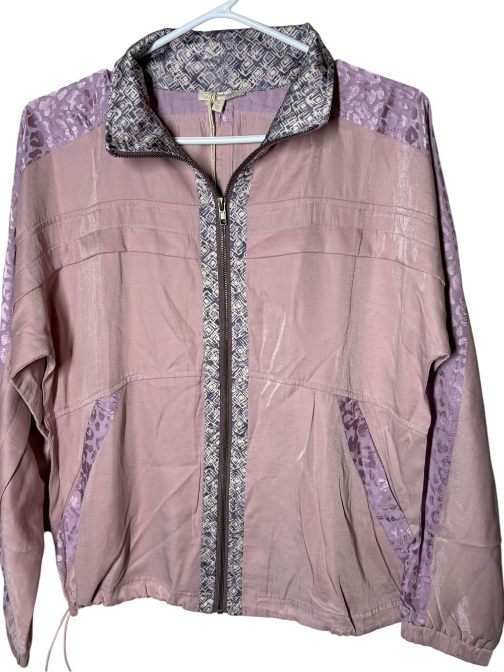 {NWT} Mystree Mauve Zip-Front Bomber Jacket with Patterned Trim Small